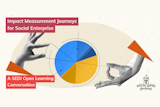 Graphic for “Impact Measurement Journeys for Social Enterprise” with hands, a pie chart, and Social Good Outpost logo.